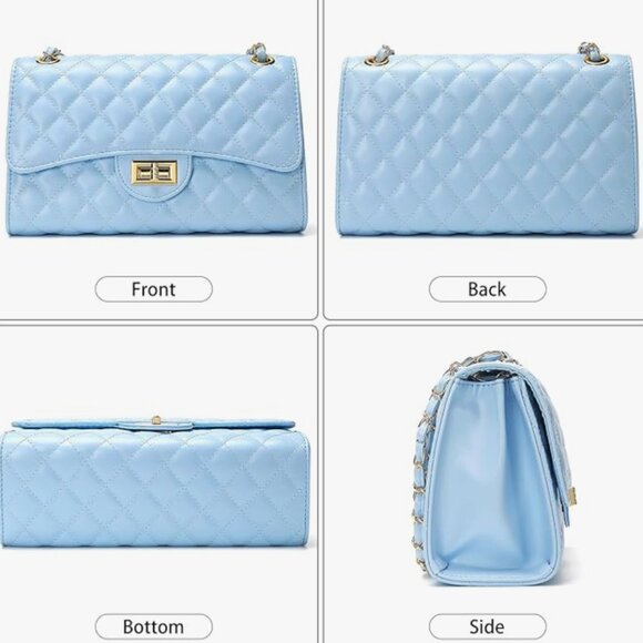 Quilted Light Blue Mini Crossbody Bag – Gold Chain Flap, Designer-Inspired - Picture 4 of 7